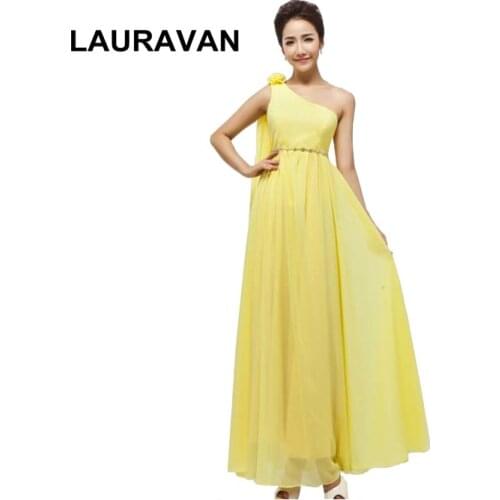 Sexy -new-arrival-formal girls dresses size 12 14 yellow blue purple chiffon girl one shoulder bridesmaid dress with flower gown