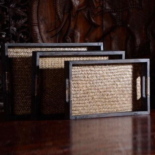 Southeast Asian home crafts home decoration tray handmade solid wood bamboo woven tea tray three-piece fruit tray
