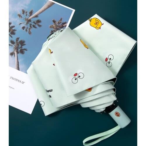 Fully Automatic Cartoon Printing Folding Mini Sun Umbrella Cute Portable Lady Travel Umbrella Waterproof and UV Protection Fash