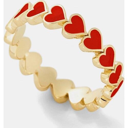 Romantic multicolor Heart Shaped Oil Drop Ring Fashion Simple Design Womens Gold Metal Ring Valentines Day Jewelry Gift
