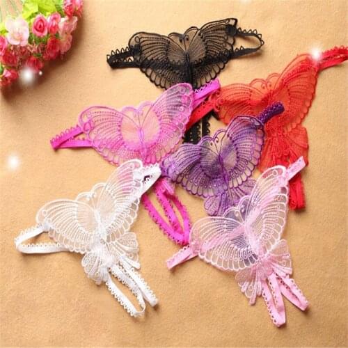 Sexy Lingerie Women Panties Underwear Lace Butterfly See Through Mesh sheer Transparent Solid Color Thong Ladies Nightwear