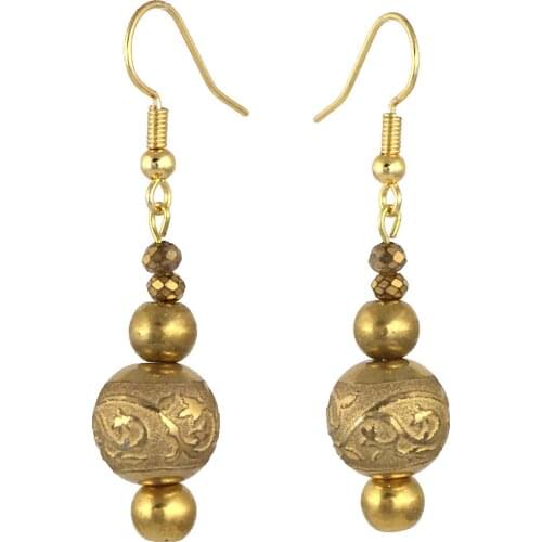 Earring Dangle And Drop 24k Gold Painted Glass Beaded Handmade Woman Fashion Jewelry Made In Turkey