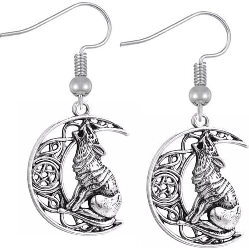 Double Nose Valknut Odin 's Symbol of Norse Viking moon wolf Amulet earrings for men or women
