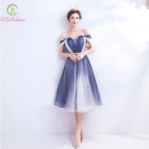 SSYFashion New Cocktail Dresses Blue Dream Star Banquet Party Short Formal Gown Vestidos Formales Cortos Homecoming Dresses