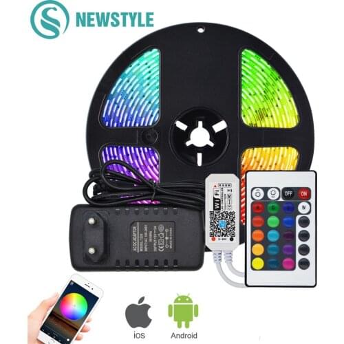 DC12V 5050 WiFi LED Strip Set RGB RGBW RGBWW 60LEDs/m 5M LED Strip + WiFi / Bluetooth Controller + 3A Power Supply Adapter