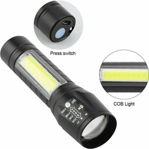 T6 COB LED Flashlight Portable Tactical USB Rechargeable Camping Lantern Zoomable Flashlight 3 Modes Waterproof Emergency Torch