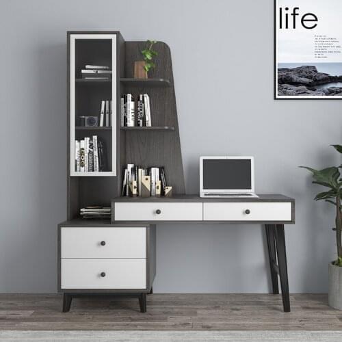 Rama Dymasty 360 Degree Rotatable L-Shaped Corner Computer Office Desk With Book Shelves Home Desk Commercial Furniture