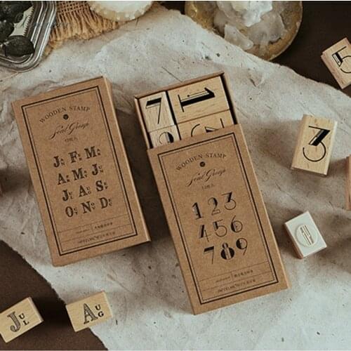 XINAHER 1set Vintage month number decoration stamp wooden rubber stamps for scrapbooking stationery DIY craft standard stamp
