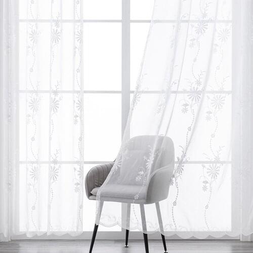 CDIY Modern Embroidered Tulle Window Curtains for Living Room Bedroom Leaf Sheer Voile Curtain for Kitchen Blind Drapes Door