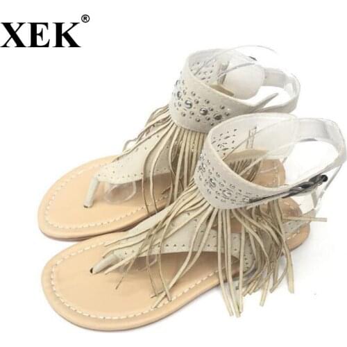 Summer New Bohemia Flat Women Sandals Tassel Woman Flip Flops Vintage Women Shoes Beach Crystal shoes ST247