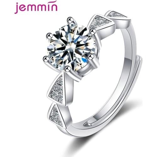 Luxury Wedding Engagement Adjustable Ring For Women Real 925 Sterling Silver Shiny Zircon Open Free Size Fine Jewelry