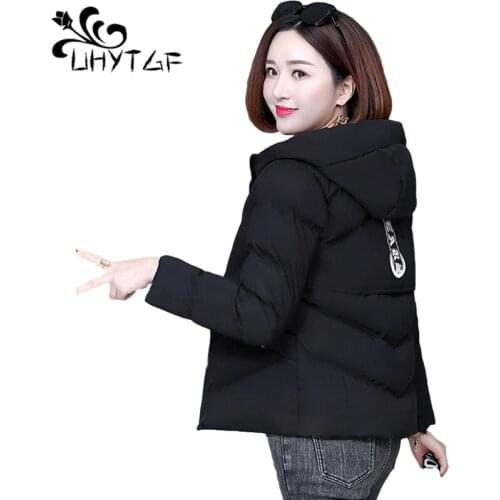 UHYTGF Winter Jacket Women Parkas Hooded Down Jacket Thick Warm Short Coat Plus size Outerwear Cotton Jacket Mujer Chaqueta 909