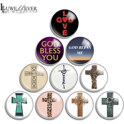 12mm 14mm 16mm 20mm 25mm 30mm 578 God Bless Cross Mix Round Glass Cabochon Jewelry Finding 18mm Snap Button Charm Bracelet
