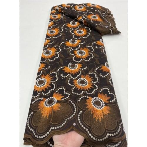 100% Cotton Swiss Voile Lace Fabric Embroidery African Lace Fabric With Stone Nigerian Lace Fabric For Wedding Party Dress 1201B