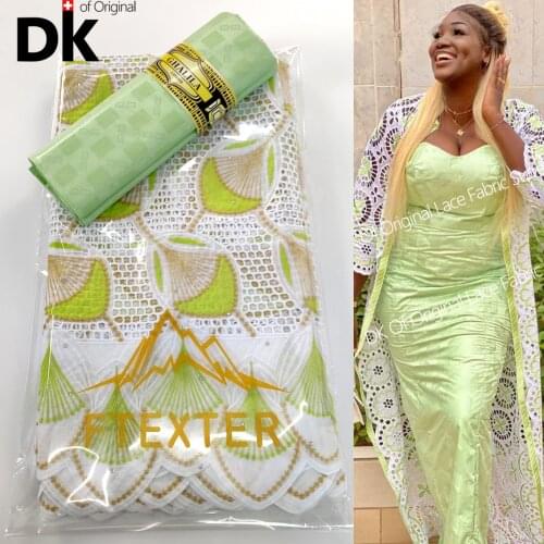 2.5+2.5 Yards 100% Cotton And Bazin Riche Gextczer 2021 High Quality Senegal African For Wedding Swiss Voile Dry Lace Material