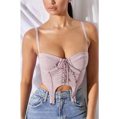 2021 New Style Women Sexy Mesh Tank Top Adults Sleeveless Lace Up Solid Color Spaghetti Strap Crop Top