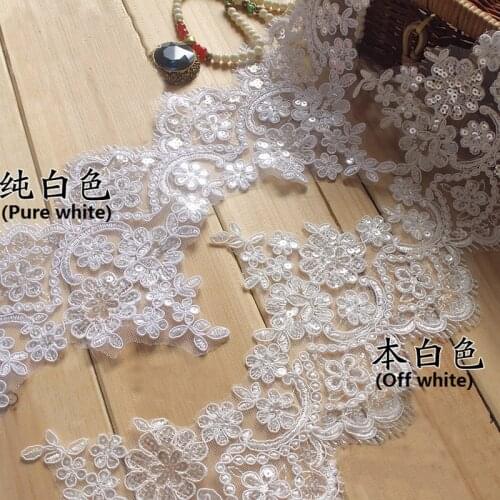 3Yd White Black Colors Beaded Cording Wedding Cording Lace/ Sequin Flower Venise Lace Trim DIY Craft 15cm Width