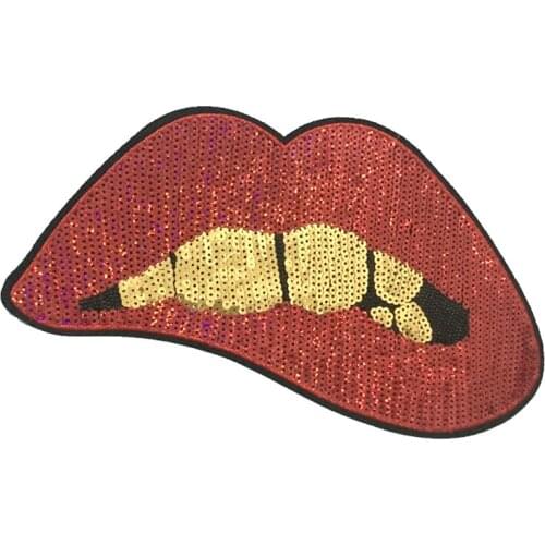 5PCS Gold Teeth Red Lips Iron on Patches Embrioderey Sticker Sew-on Patch for Clothes DIY Garment Accessories Patchwork