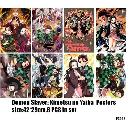 8PCS/LOT Anime Poster Sticker Toy OP Attack On Titan Jujutsu Kaisen Tokyo Ghoul Kimetsu No Yaiba Death Note Wall Picture 42x29CM