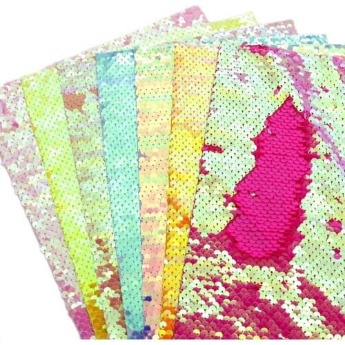 David accessories 20*33cm Sequin Reversible Fish Scale Synthetic Leather DIY Earrings Bag Hair Bow Material Sequins,1Yc11556