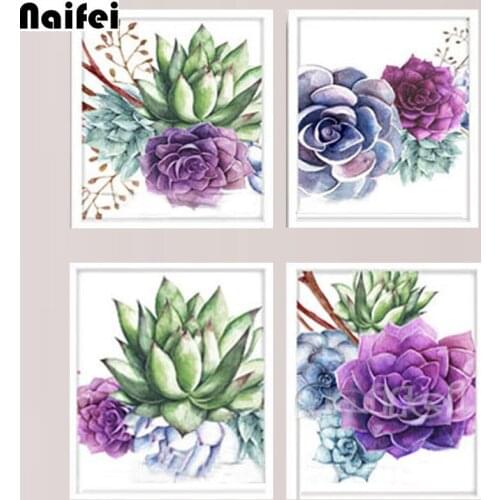 Diamond Painting 4pcs/set Succulent purple flowers Home Decor Needlework Diamond Embroidery Gift Handmade Rhinestones Pictures