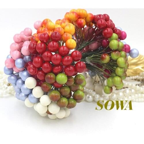 Free Shipping 12mm 400 Heads/lot Wedding Decoration Pearl Pomegranate Multicolor Double Heads Strong Stem Pearl Fruit Stamen