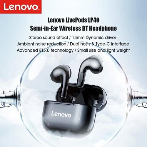 Lenovo LivePods LP40 wireless stereo BT Earphones Touch Control Sport Headset Stereo Earbuds For Phone Android