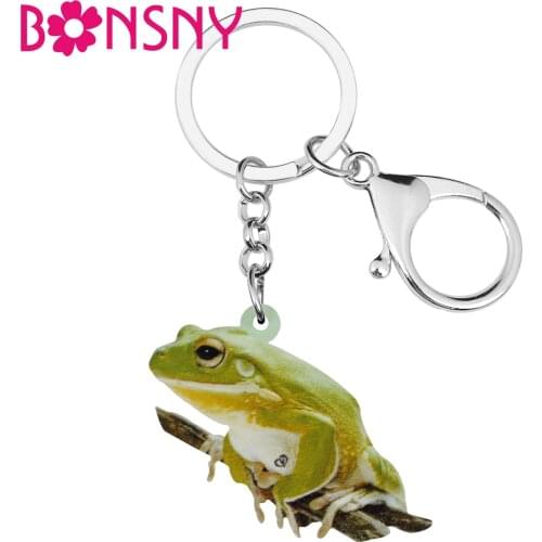 Bonsny Acrylic Cute Green Farmland Frog Keychains Ring Fashion Purse Car Backpack Key Chain Charms Gift Jewelry For Women Girls