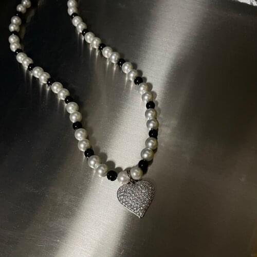 Black and white stitched bead necklace quality full of modern pearl necklace black and white match