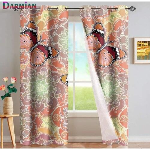 DARMIAN 3D Animal Multicolor Butterfly Print Home Living Room Decor Soundproof Modern Window Blackout Curtains European Curtain