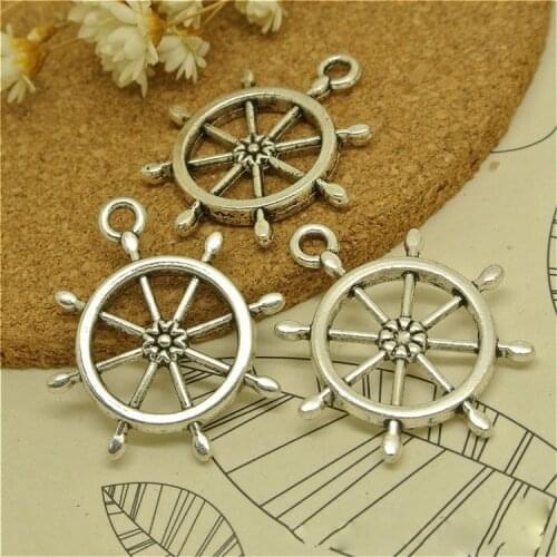 Hot Selling 100 Pieces/Lot 27mm*23mm Antique Silver Plated Boat Helm Rudder Charms