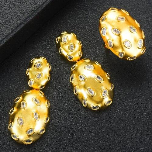 LARRAURI Charms DUBAI Statement Earring Ring Jewelry Sets for Women Gold Cubic Zirconia Earring Trendy Wedding Jewelry Sets 2020