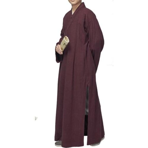 Unisex linen&cotton dark red Buddhist monks suits Buddhism gown zen uniforms shaolin kungfu robe clothing high quality