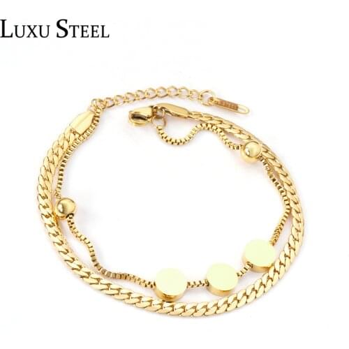 LUXUSTEEL Men Bracelets Stainless Steel Round Shape Gold Ball Double Chains Bracelets Mujer Accessories Wedding Party Gift
