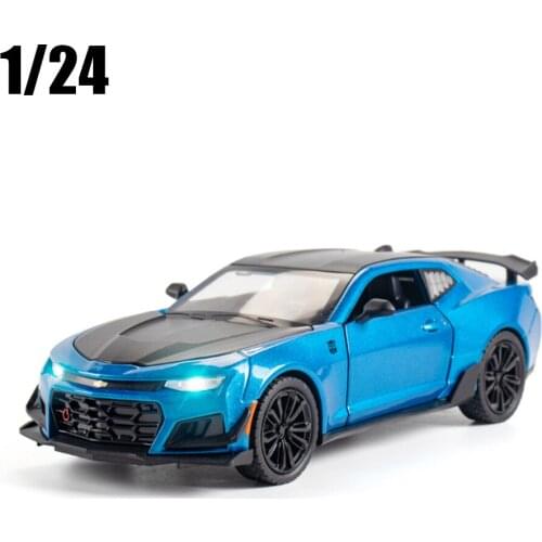 1/24 Alloy Die Cast Camaro Sports Car Model Toy Vehicle Simulation Sound Light Pull Back Toys For Kids Gifts