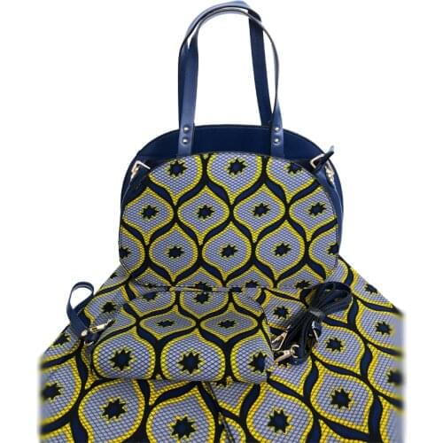 Newest Design Woman Bag And Cotton Fabric Set High Quality African Handbag And Wax Fabric Matching Set For Party Usage