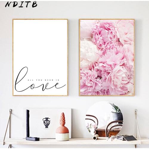 Pink Peony Flower Canvas Nordic Posters Floral Prints Scandinavian Style Wall Art Painting Decorative Pictures Modern Home Decor