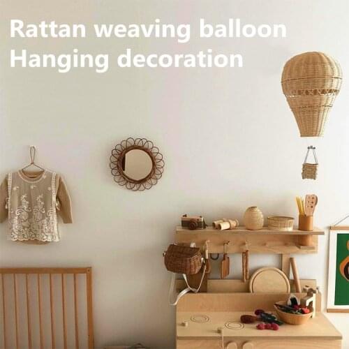 Nordic Style Handmade Weaving Natural Rattan Hot Air Balloon Children Room Wall Hanging Ornaments Background Home Decoration