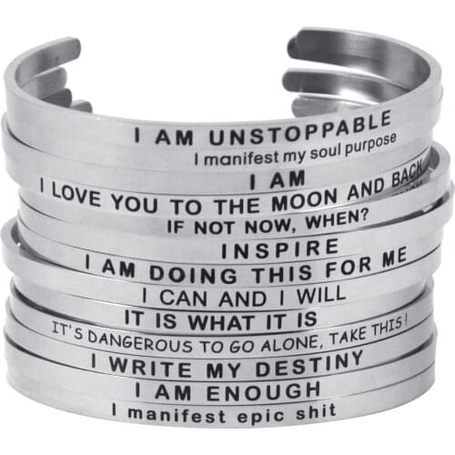New arrivals Stainless Steel Inspirational Positive Quote Cuff Mantra Bracelets & Bangles For Women Best gifts