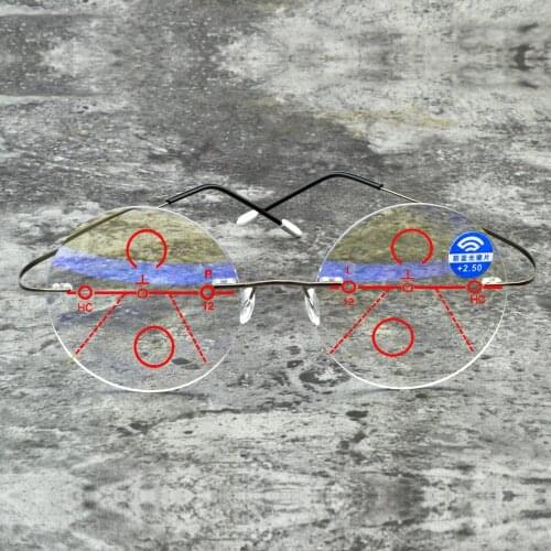 Men Women Ultralight Rimless Round Portable Frameless Progressive Multifocal Reading Glasses +0.75 +1 +1.25 +1.5 +1.75 To +4