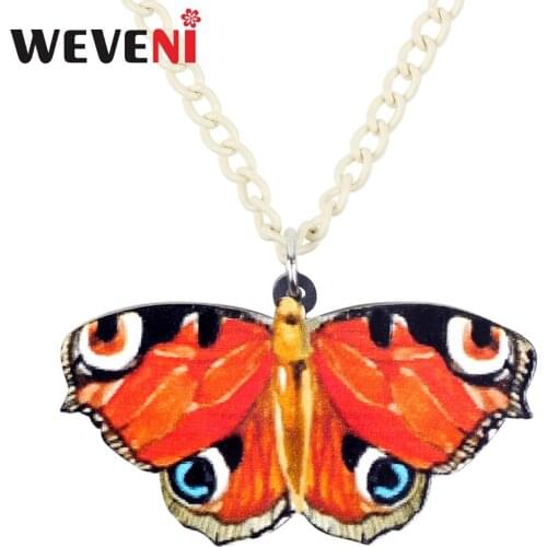 WEVENI Original Acrylic Junonia Almana Butterfly Necklace Pendant Chain Choker Symmetry Insect Jewelry For Women Girls Bijoux