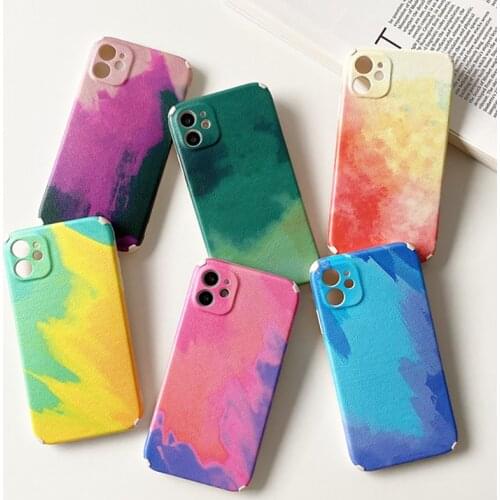 Original Watercolor Pattern Leather Soft Phone 11Case For iphone 12 Mini 11 Pro Max 8 7 Plus SE 2 X XR Camera Protection Cover