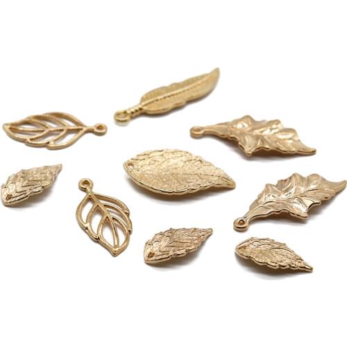 20pcs/lot KC Gold 5 Styles Leaf Charms Pendants Leave Filigree Loose Spacer Bead End Caps For DIY Hair Jewelry Making Findings