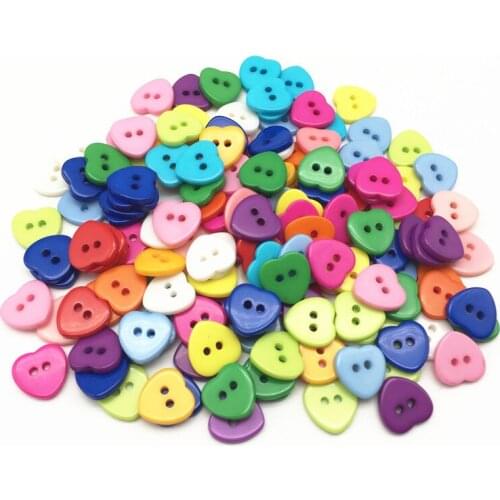 1000pcs 11x11mm Mixed Resin Heart Buttons Baby Sewing 2 Holes Accessories Button Embellishments Cardmaking