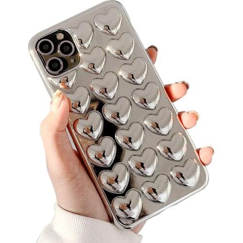 Luxury Silver Soft TPU 3D Case for iPhone 12 Pro Max 11 X XS Bubble Hearts Plating Back Cover Shell Phone Accessories