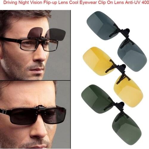 Driving Night Vision Clip-on Flip-up Lens Sunglasses Cool Eyewear Clip On Lens Anti-UV 400 Unisex For Women & Men Convenient