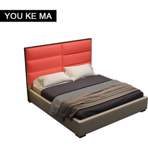 Leather bed First layer cowhide post-modern minimalist master bedroom light luxury elegant furniture 1.8M double bed soft bed