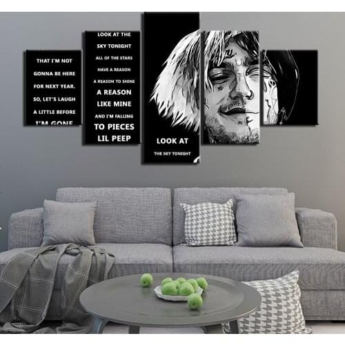 Modern HD Print Wall Art Canvas Pictures 5 Pieces Lil Peep Famous Person music Painting Poster Home Decor For Living Room frame
