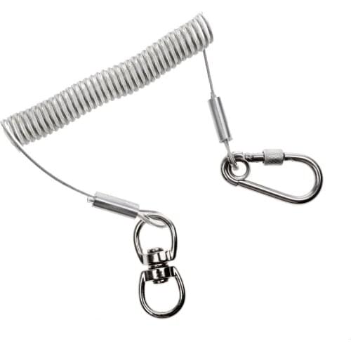 1.5m Retractable Fishing Lanyard Coiled Tether with Swivel Hook Carabiner