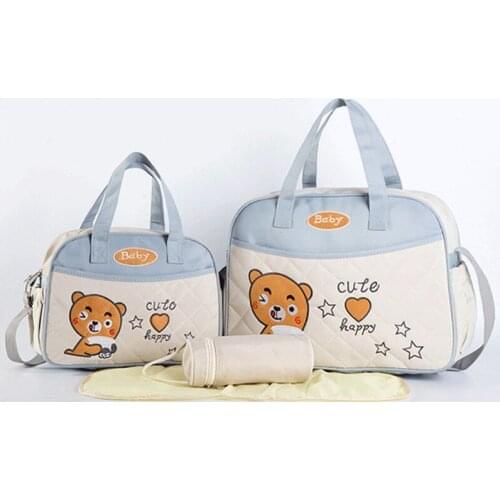 Cartoon Mom Diaper Bag Set for Baby Bottle Holder Mummy Travel Shoulder Bag Handbag Stroller Pram Bag Mummy Nursery Organizer
